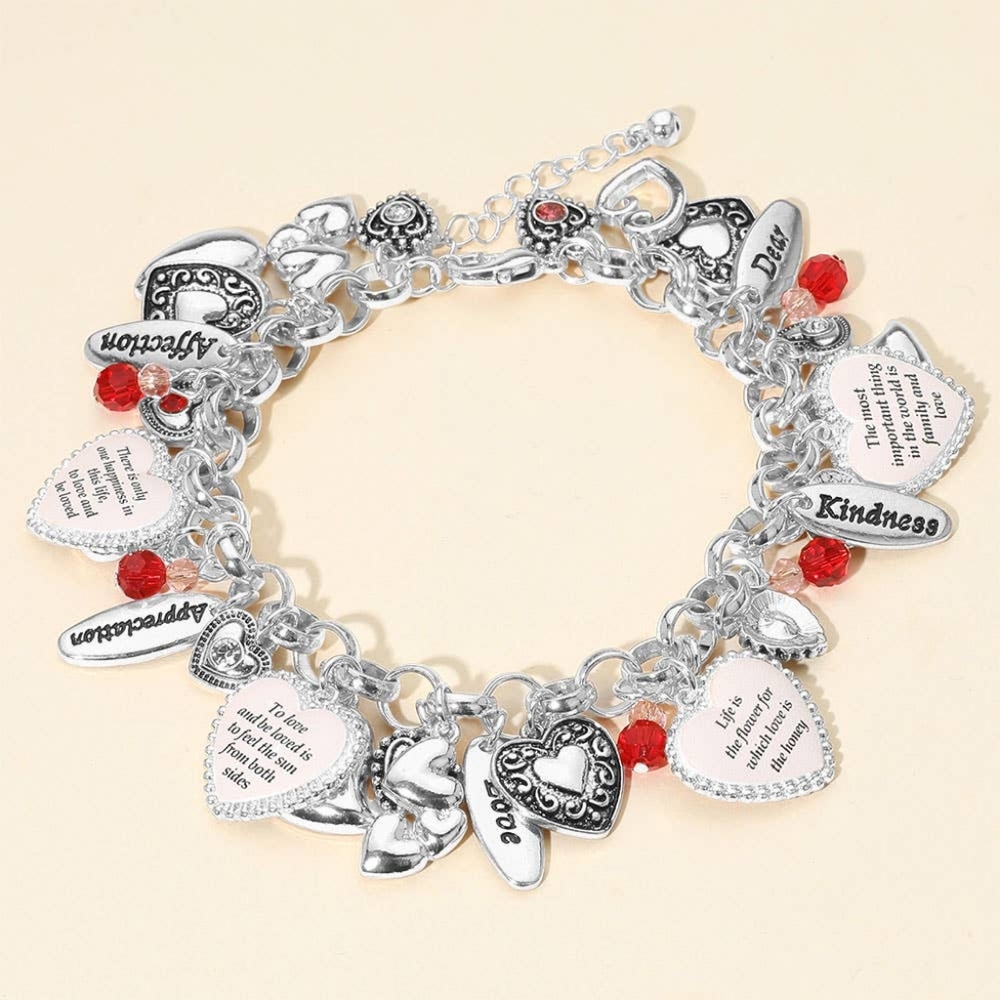 Inspirational Engraved Affection Love Kindness Heart Charm Bracelet